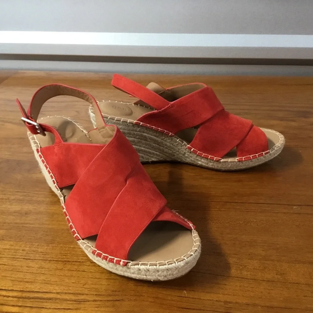 Gentle Souls Women Claudia Red Leather Wedge Espadrilles Sandal Size 9.5